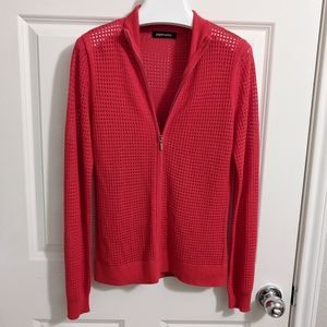 Paperwhite Red Open Knit Full Zip Modal Cardigan S